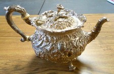 1889 Antique S Kirk & Son Sterling Silver Teapot Floral Repousse 11oz Mark
