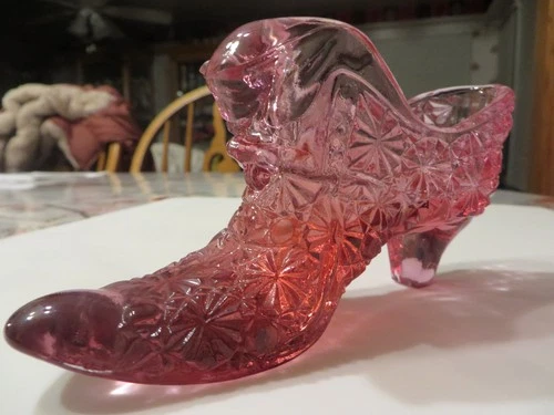 Fenton Glass Daisy & Button Pattern Cat Head Boot Slipper Shoe