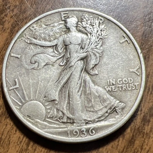 1936 50C Full Rim & Date Walking Liberty Half Dollar  Actual Coin Nice Details