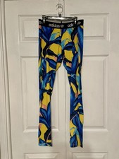 adidas Women's Leaf Print Athletic Leggings Yellow Blue Pink Black Size L