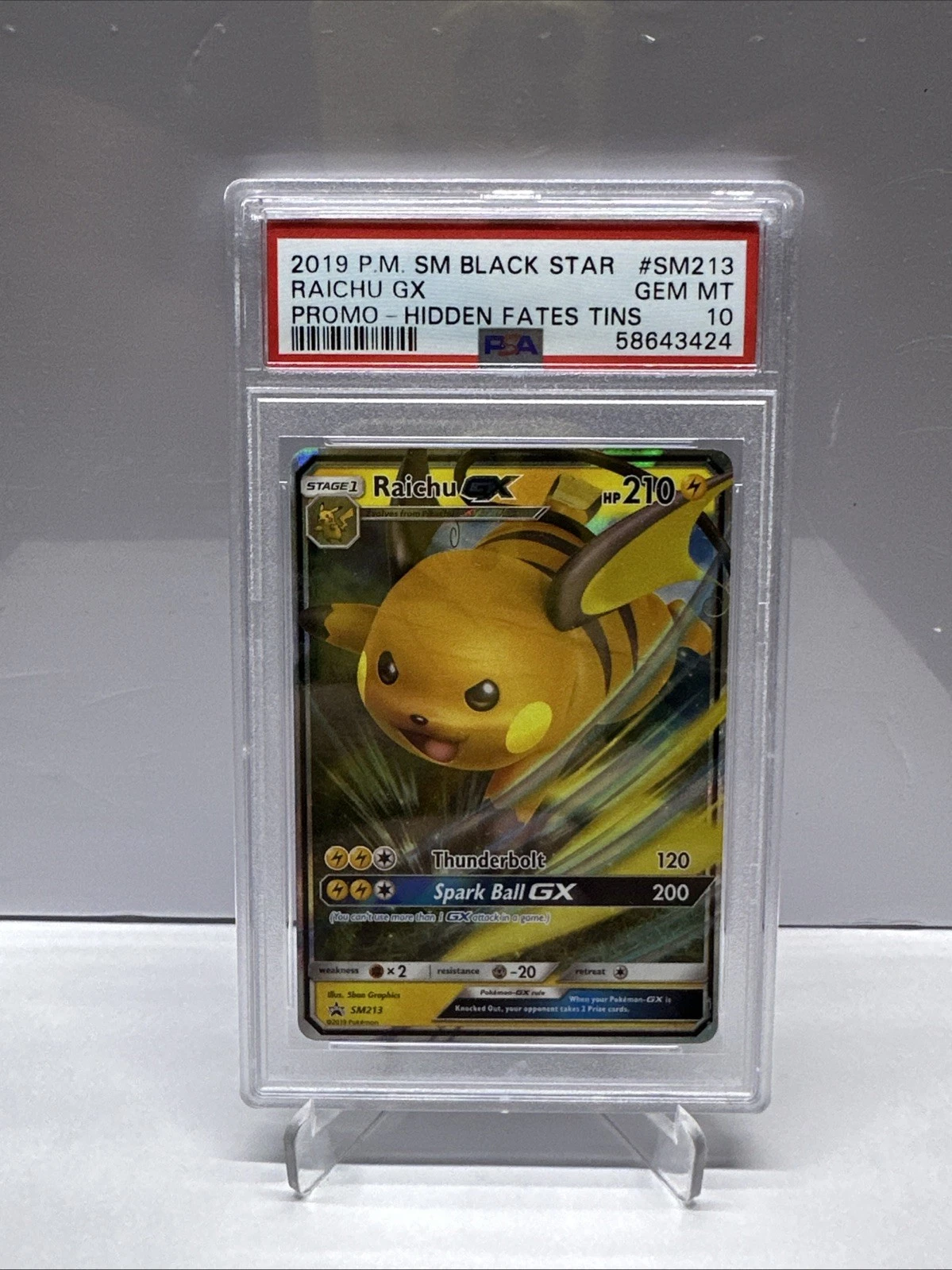 Pokemon 2019 Black Star Promo Hidden Fates Tins RAICHU GX SM213 PSA 10 Gem