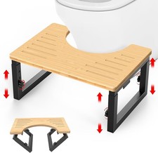 Bamboo Toilet Stool Foldable, 7 in, 8 in Or 9 in Adjustable Height Squat Stoo...