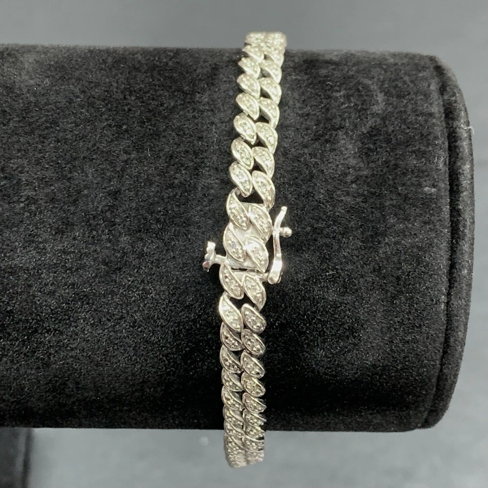 Pulseira cubana de ouro branco 10k 0,50 quilates diamante Miami Link Pave 5 mm 7,5” 9,7 g JWBR - Imagem 2 de 4