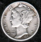 1943 War Time VF Mercury Silver Dime with Natural Toning, KM 140