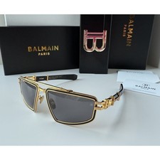 BALMAIN TITAN Gold Black Dark Grey BPS-139-A-59mm Sunglasses Large AUTHENTIC