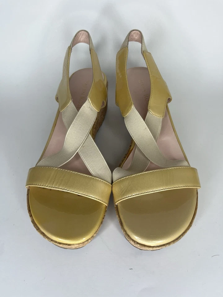 Sandalias Taryn Rose Nieve charol punta abierta corcho cuña tacón mujer talla 6M Foto 2 de 4