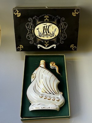 Vtg Larsen Cognac Invincible Viking Ship Limoges Porcelain Decanter Empty w Box