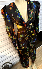 Nastygal Floral Cut out Dress Stunning Sz 2 Shoulder Pads Ruched y4