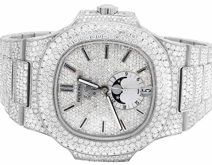 Patek Philippe — Steel Mens Patek Philippe Nautilus 5726/1A Pave Set VS Diamond Watch 34.65 Ct