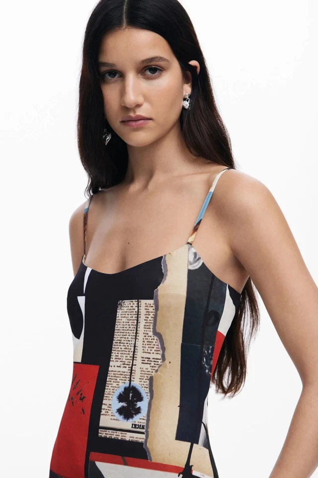 Новый, желательный пэчворк печать скольжения Midi платье в черный размер L #MD0131 - Изображение 4 из 4