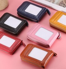Men Women Genuine Leather Wallet Credit Card Holder RFID Blocking Zipper Pocket