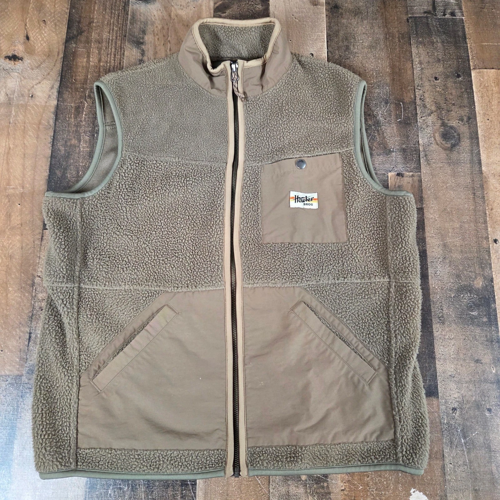 Howler Bros Mens Small Fleece Mock Neck Vest Brown Full Zip Heed The Call