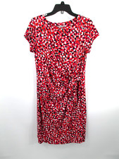 SHELBY & PALMER Midi Faux Wrap Dress Women Large Red Sheath Stretch Classic Work