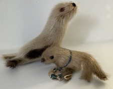 Vintage Pelzrobbe Ornamente - Mutter & Welpe - Echtfell - 15 cm & 8,5 cm Norwegen