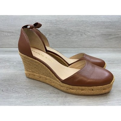 Jack Rogers Palmer Women's Brown Leather Espadrille Wedge 9.5 Comfort Shoes