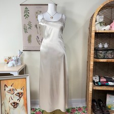 90s Y2k Halston Satin Maxi Slip Dress Sexy Romantic Old Money Glam Coquette M