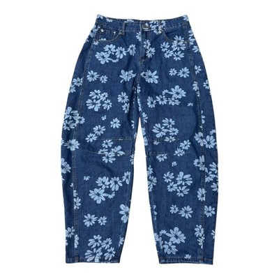 Abela Story & Co Women s L High Rise Wide Barrel Leg Floral Demin Jeans