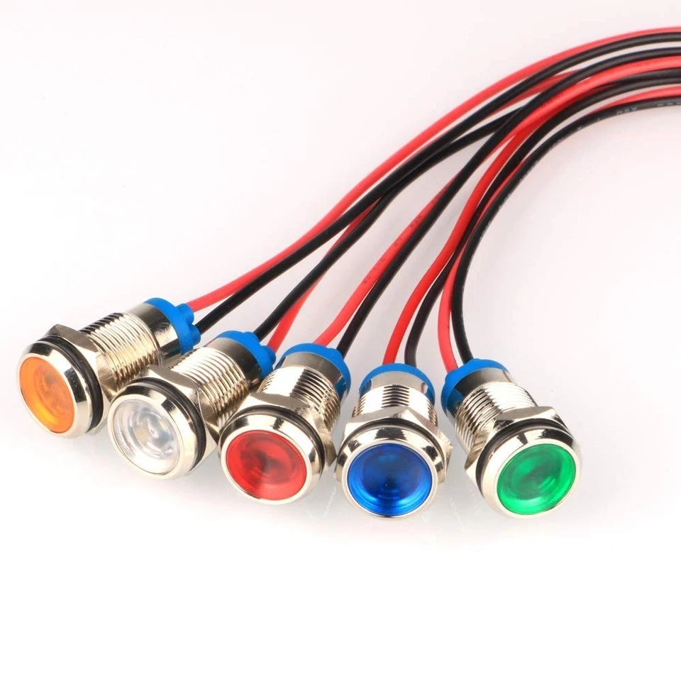 5x Voyant LED Métal 10mm Étanche AC/DC 12-24V Témoin Lumineux Voiture Camion - Photo 1/1