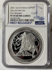 UK Una and the Lion St.Helena 2 Pounds 2021 2OZ Silver Proof Coin NGC PF70 FR