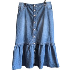 C Est 1946 Denim Maxi Skirt Button Country Western Prairie Bohemian Peasant