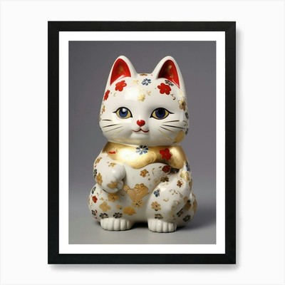 Maneki Neko Glückskatze Japanisch 3 Ar Gerahmtes Wandbild Poster Leinwanddruck Bild