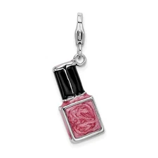 Sterling Silver Nail Polish Bottle Charm - Pink Enamel Beauty Symbol for Bracele