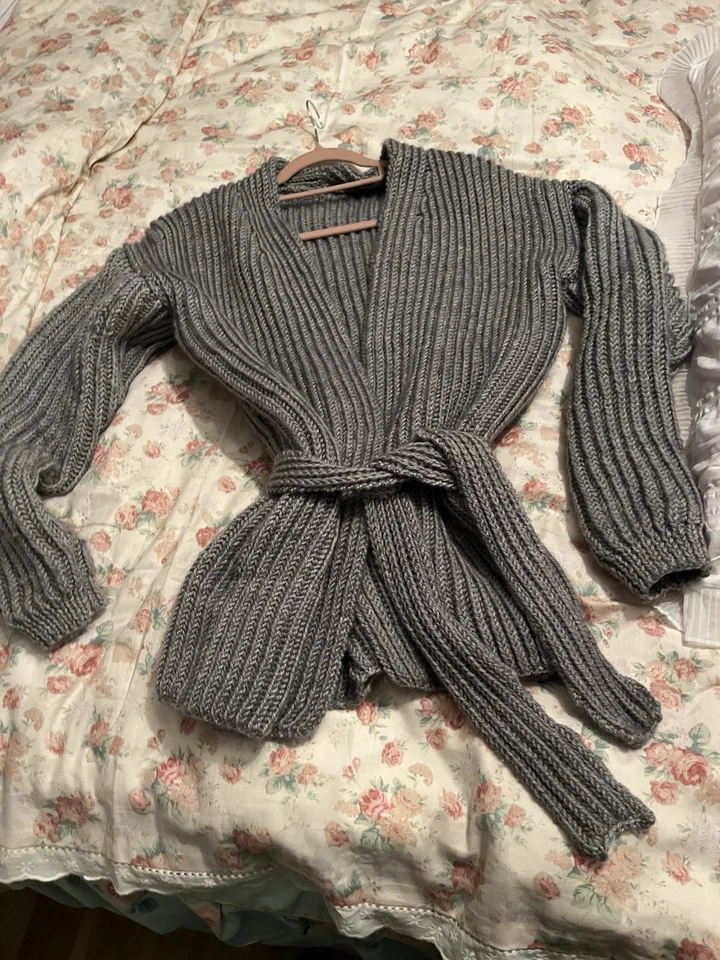 Handgestrickt! Neu! Luxus Pur 100% Alpaka. Longjacke. Superweich, Hellgrau M/L - Bild 3 von 4