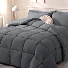 Queen Size Comforter, Dark Gray, 88x92 Inches, Down Alternative, Duvet Insert