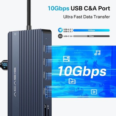 3 Monitors 14 Ports ACASIS 4K USB C 100w WINDOWS MST Laptop Docking Station