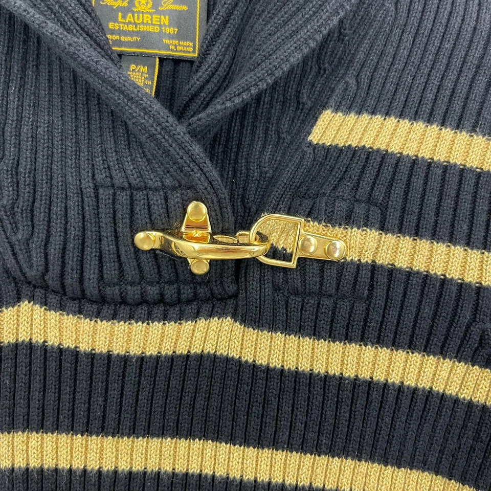 Suéter Ralph Lauren Para Mujer Talla P/M Pequeño Negro Dorado Rayas Algodón Tejido Foto 4 de 4