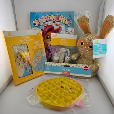 Easter Basket Stuffer Lot 5pc Bunny Plush Jump Rope Pop It Game Coloring