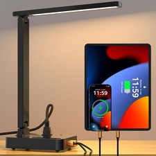 LED Desk Lamp with 3 USB Charging Ports and 2 AC Outlets Foldable