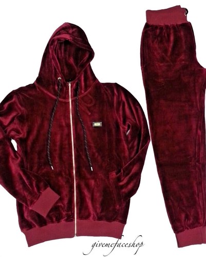 Fácil desastre Médula ósea Mens velour tracksuit, premium hip hop jogging set, burgundy | eBay