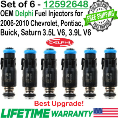 x6 Delphi OEM Best Upgrade Fuel Injectors for 2006-10 Chevy Pontiac Buick Saturn