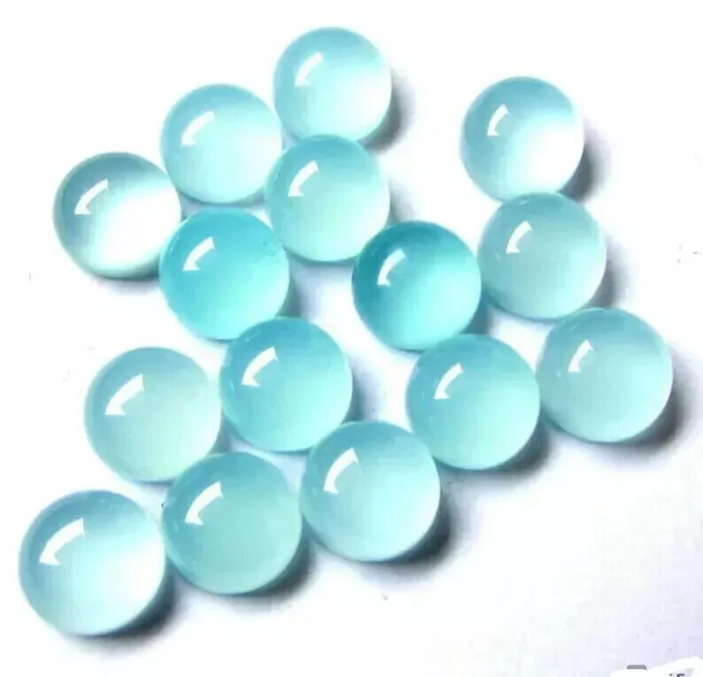 [WHOLESALE] NATURAL AQUA CHALCEDONY CABOCHON  ROUND SHAPE LOOSE GEMSTONE