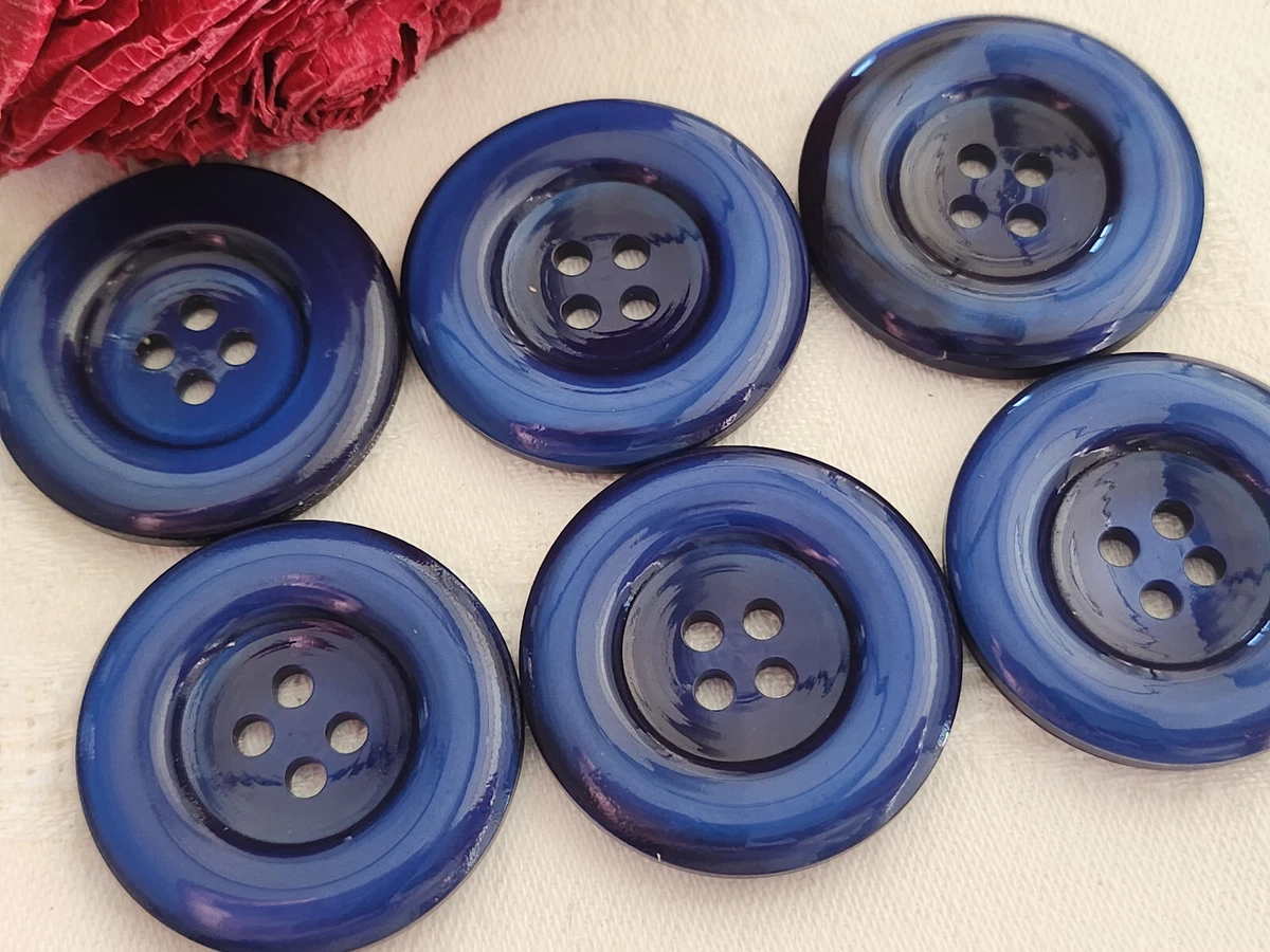 Lot De 6 Très Gros Boutons Vintage Bleu Foncé 3.3 Cm - Pour Manteau, Veste - Occasion