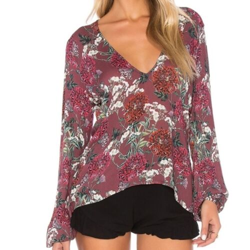 BEACH RIOT Women's Maroon Floral Sage Blouse SMALL - image 1
