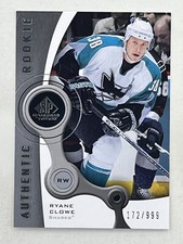 Ryane Clowe 2005-06 SP Game Used Edition Authentic Rookies RC /999 #155 Sharks