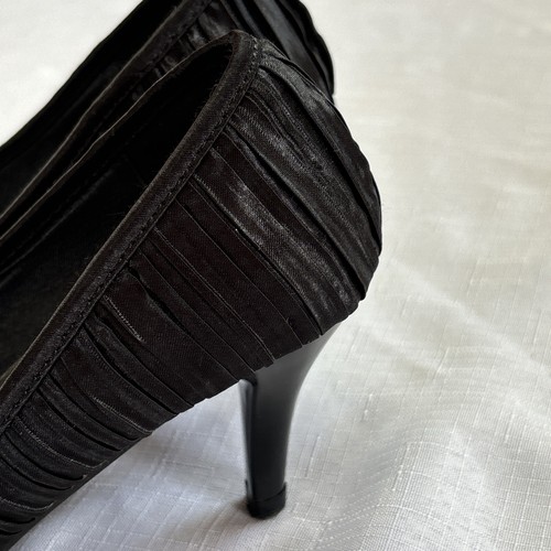 size 7.5 womens Peep Toe Fancy High Heels 5cm black satin Slip On Shoes VGC - Picture 13 of 15