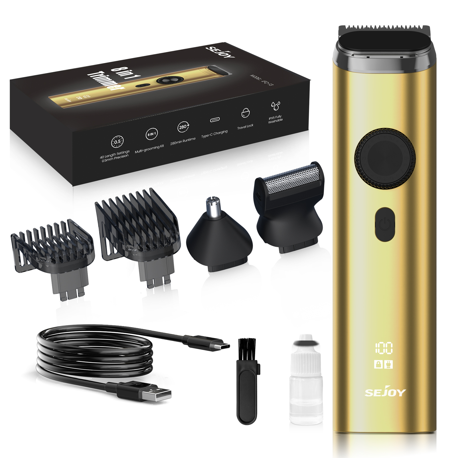 SEJOY 8-in-1 Cordless Hair Trimmer Professional Clipper for Men & Women