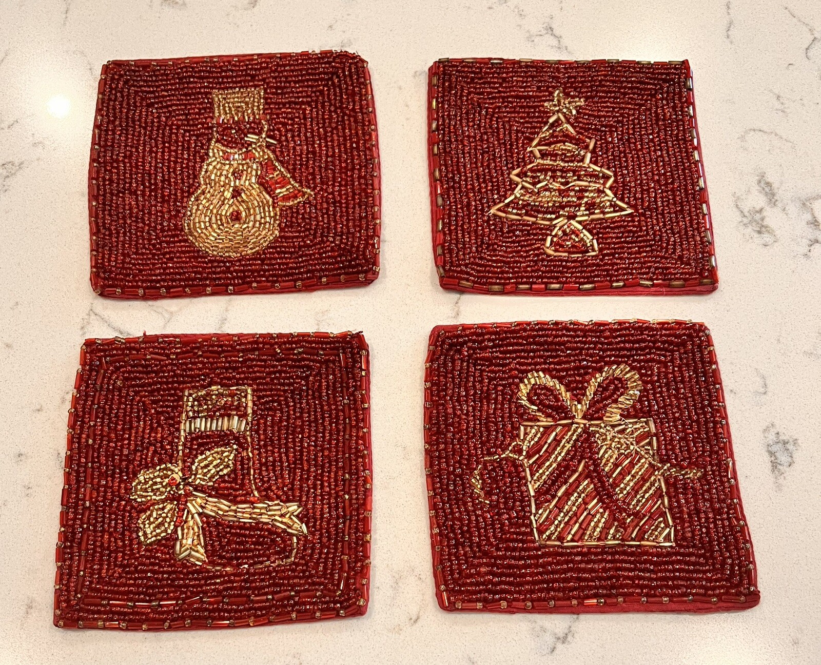 Vintage Christmas Beaded Coasters Made In India Set Of 4 eBay