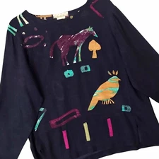 Vtg Nino Wong California Art To Wear Top Horses Birds Anstract Boho Rayon Sz S