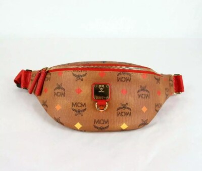 $625 MCM Cognac Spectrum Stark Belt Bag in Skyoptic Visetos