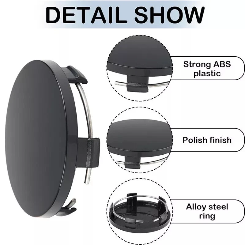 Tampas centrais cubo roda carro 4 peças (56 mm) 60 mm capas pretas ABS acessórios universais - Imagem 3 de 4