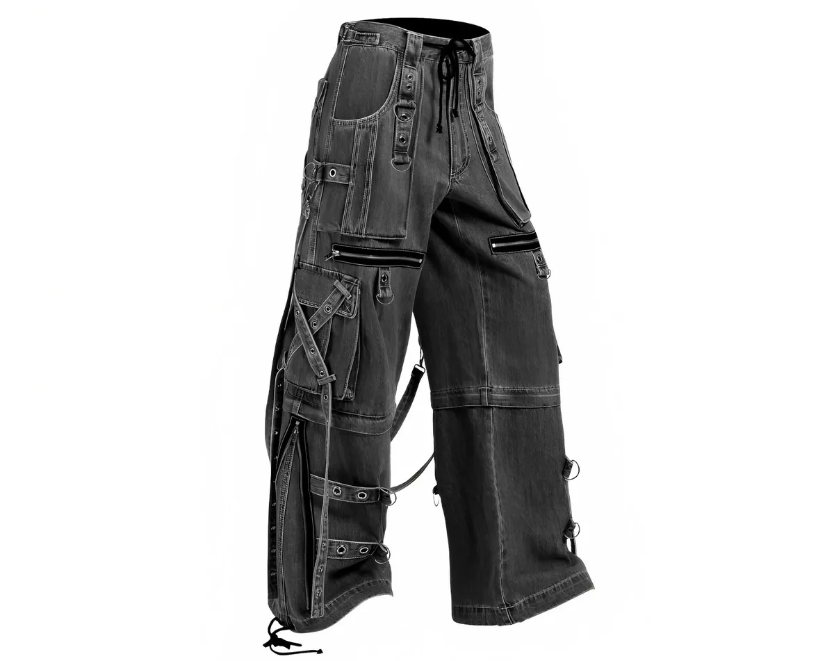 Unisex Grey X Strap Denim Pants, Grey Tripp Prs Pants Raver Wide Leg Cargo  Pants