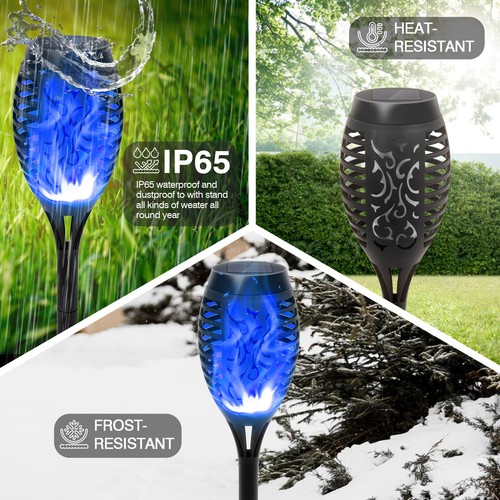 12x Flickering LED Solar Flame Torch Light Outdoor Garden Yard Pathway Lamp Blue - Picture 7 of 17