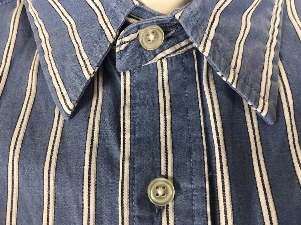 Mens Duck Head Jeans Co Large Athletic Fit Teal Blue + White Vert Striped Shirt - Image 4 of 4