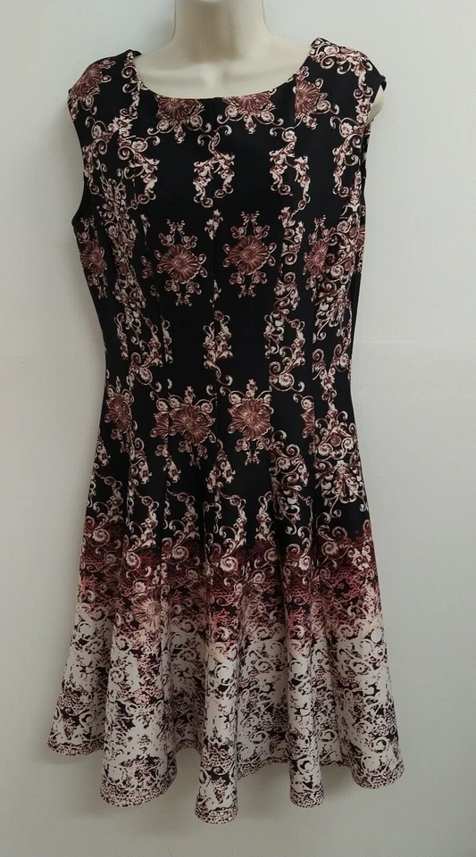 Vestido Gabby Skye Para Mujer Talla 8 Negro Rosa Ajuste Floral Acampanado Cubierta Retro Damas Foto 2 de 4