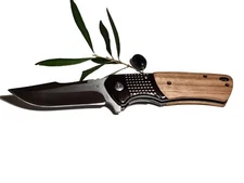 Steel Folding Knife and Olive Wood Handle 7203