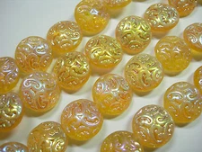 10 Lovely Czech Glass Puffy Coin Beads 14mm Light Topaz AB